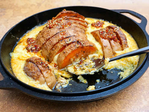 Butternut squash in cheesy custard