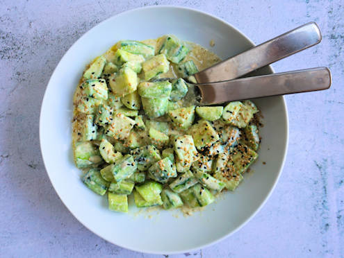 Cucumbers with cumin tahini