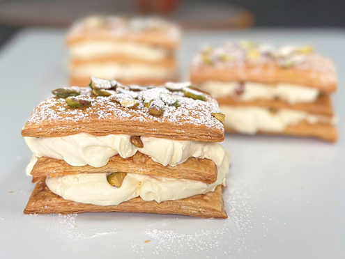 pistachio and cream millefeuille