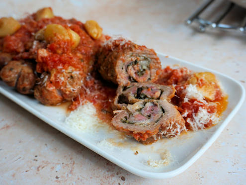 pork braciole in tomato sauce